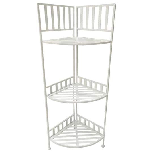 Santa's Workshop 40" Antique White 3-Tier Corner Shelf